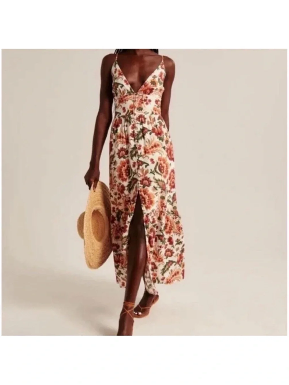 Abercrombie & Fitch Linen-Blend Floral Button-Through Maxi Dress size S